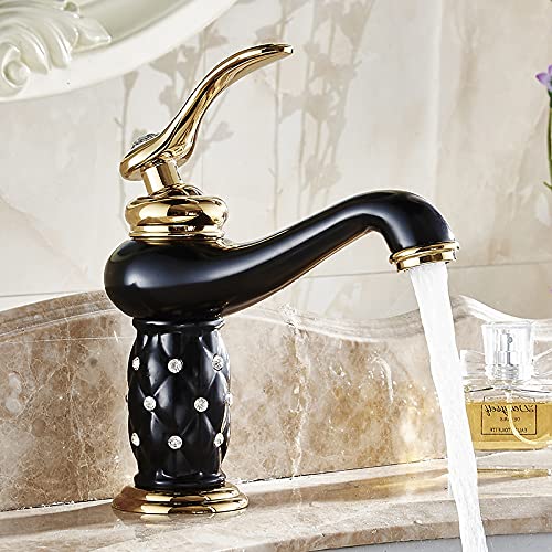 InArt wash basin mixer, 3/4 angle showing sleek brass mixer tap for wash basin in black gold