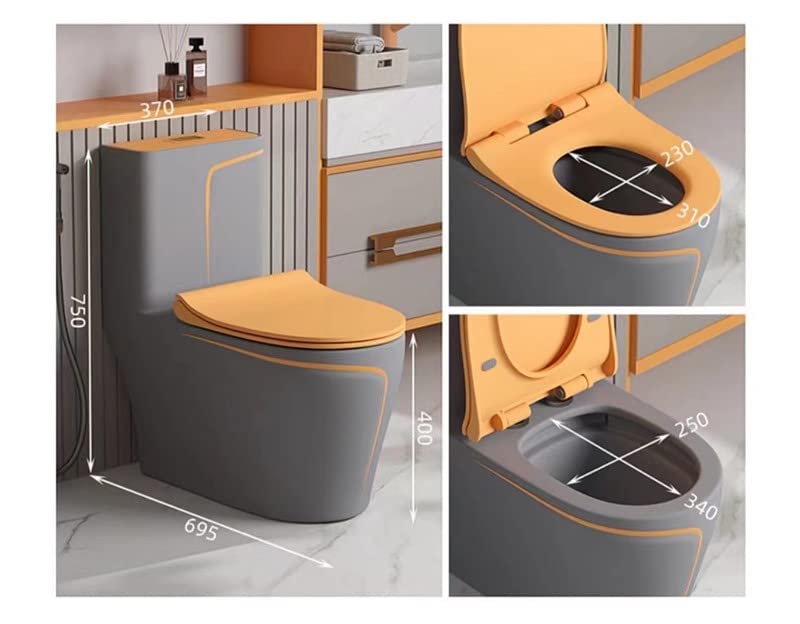 InArt single piece western toilet in grey matt ceramic, elongated rimless one piece WC front view