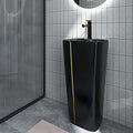 Modern wash basin for living room in matte black ceramic, square free standing pedestal basin rear angle