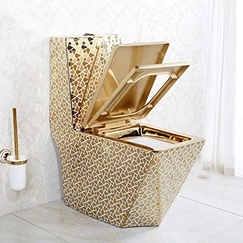 InArt ceramic one piece western toilet in golden square design, floor mounted water closet with soft close seat