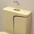 InArt ceramic western toilet commode with soft close hydraulic seat, 3/4 angle view in glossy khakhi finish