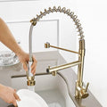 Pull out faucet for kitchen sink, golden high arc mixer tap with 360° rotatable spout, side angle