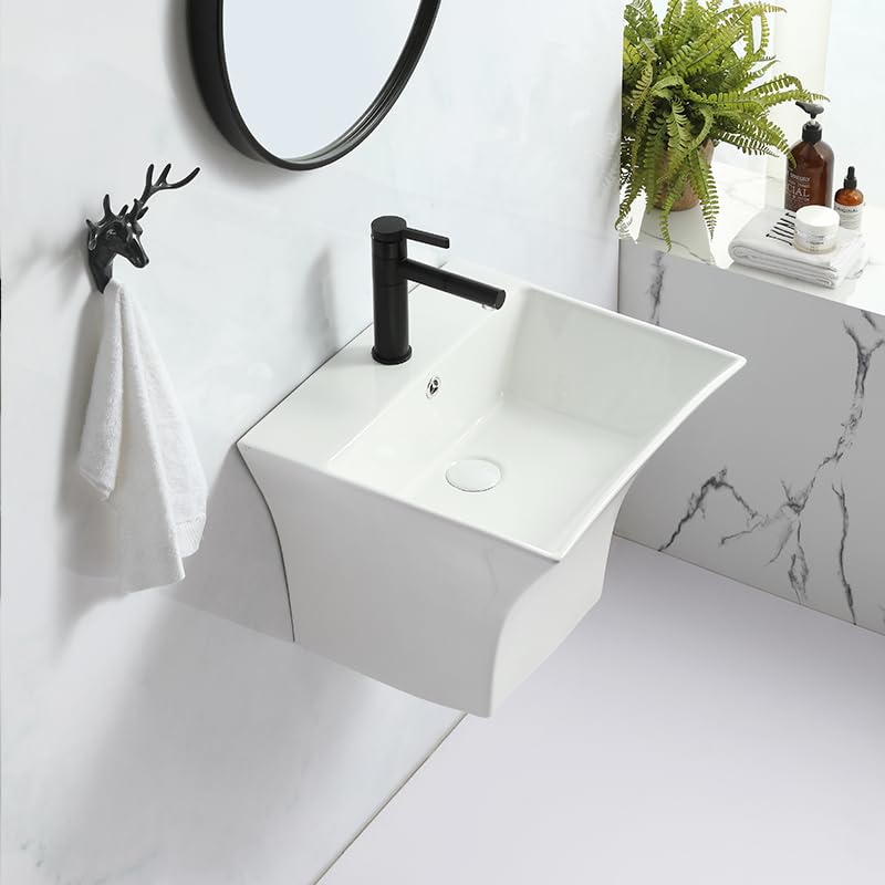 InArt wall mounted wash basin in glossy white ceramic, rectangular slim rim, front view