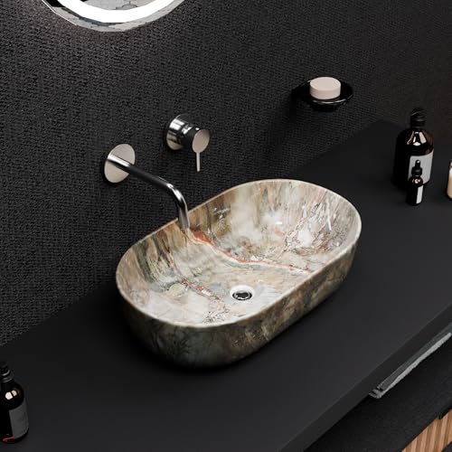 InArt green marble ceramic table top wash basin, glossy finish, ceramic basin