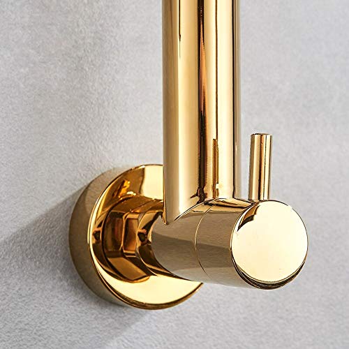 Kitchen sink tap wall mount in gold, high-arc spout clearance shown for filling pots and cleaning utensils