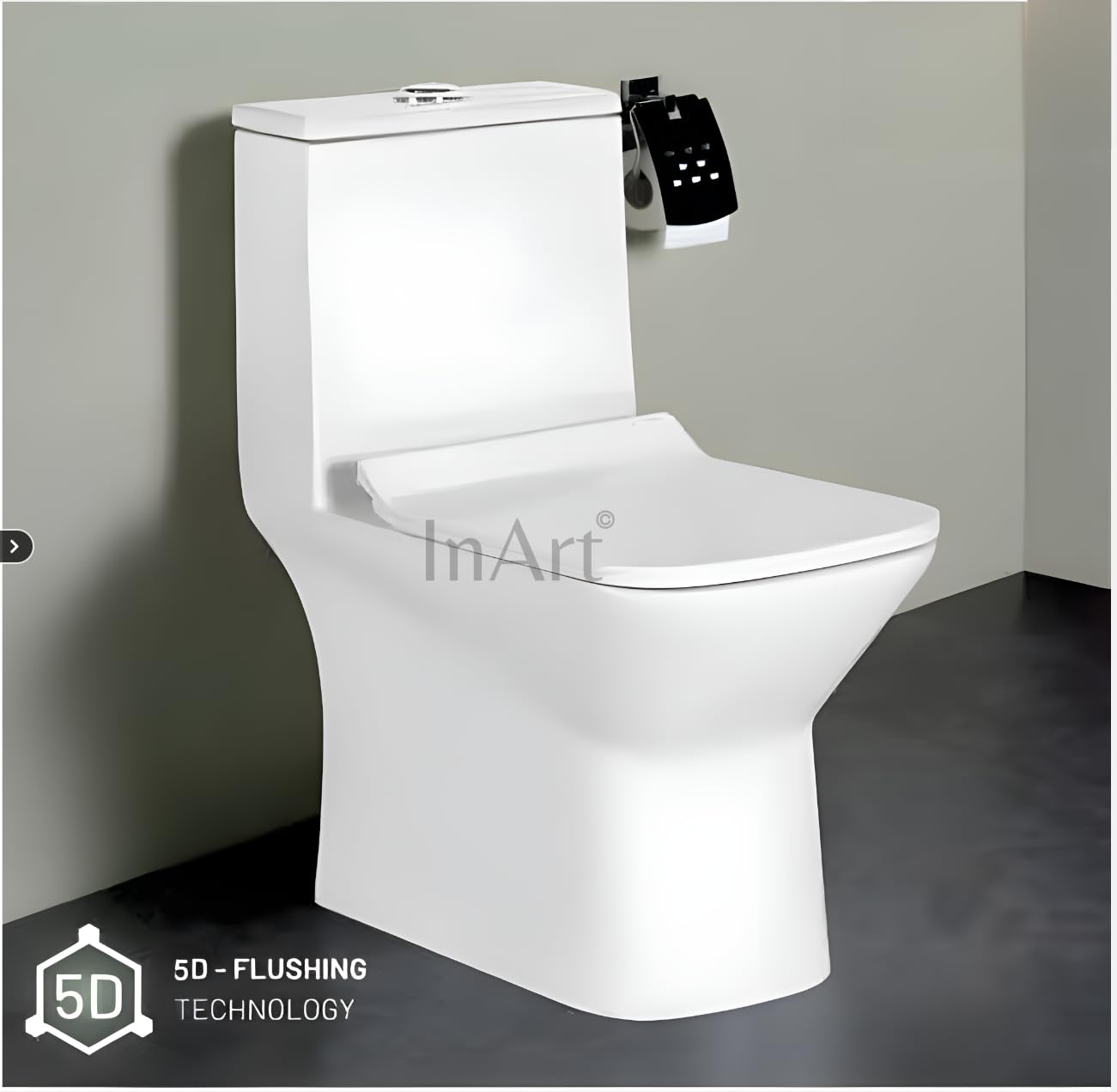 Glossy white elongated one piece western toilet for modern washroom, smooth rim design and easy clean surface
