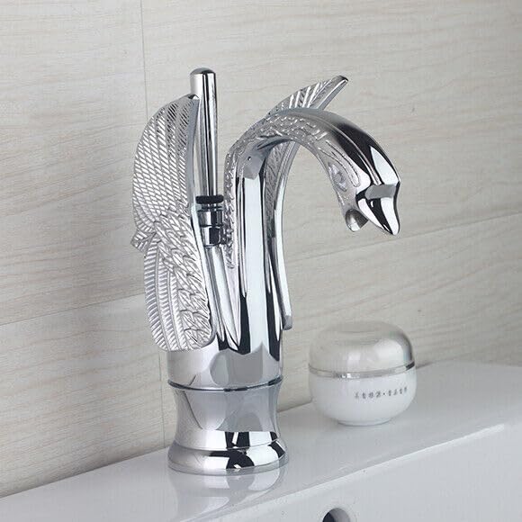 InArt washing basin tap in pure brass with silver finish, single lever hot and cold basin mixer, table mounted