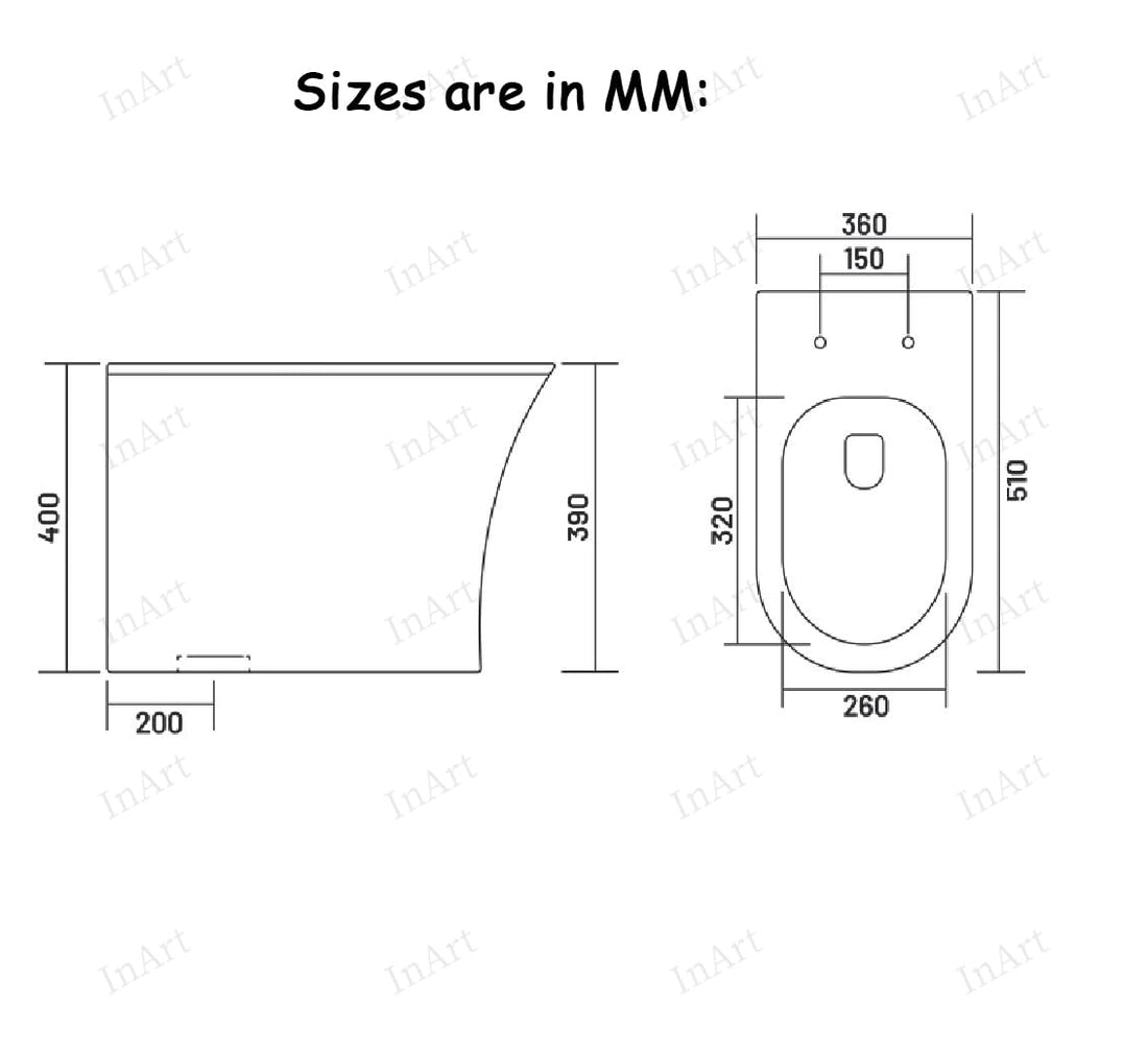 InArt ceramic one piece western toilet in glossy white, oval rimless back to wall WC pan with soft close seat