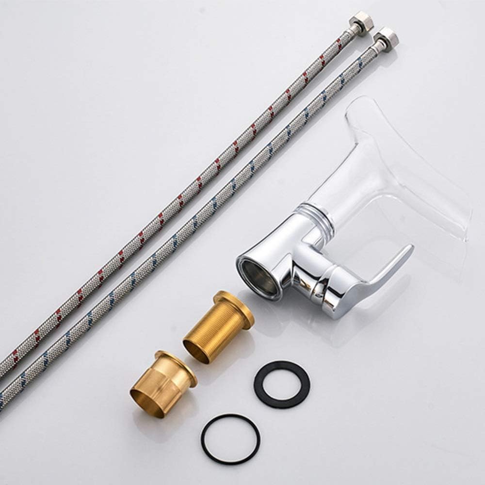 InArt single lever basin mixer tap in chrome brass with transparent waterfall spout, main front view