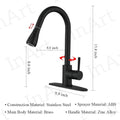 Matte black kitchen tap with pull out spray, high arc swivel spout, angled side view for modern sink