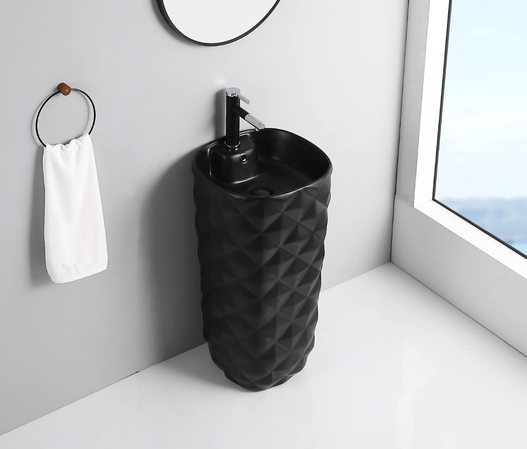 Dining hall wash basin cabinet style InArt ceramic square pedestal wash basin in matte black, front view
