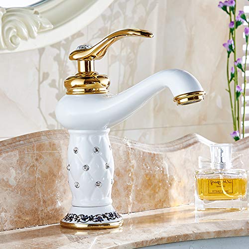 InArt brass basin mixer tap in white gold finish, single lever bathroom wash basin mixer front view