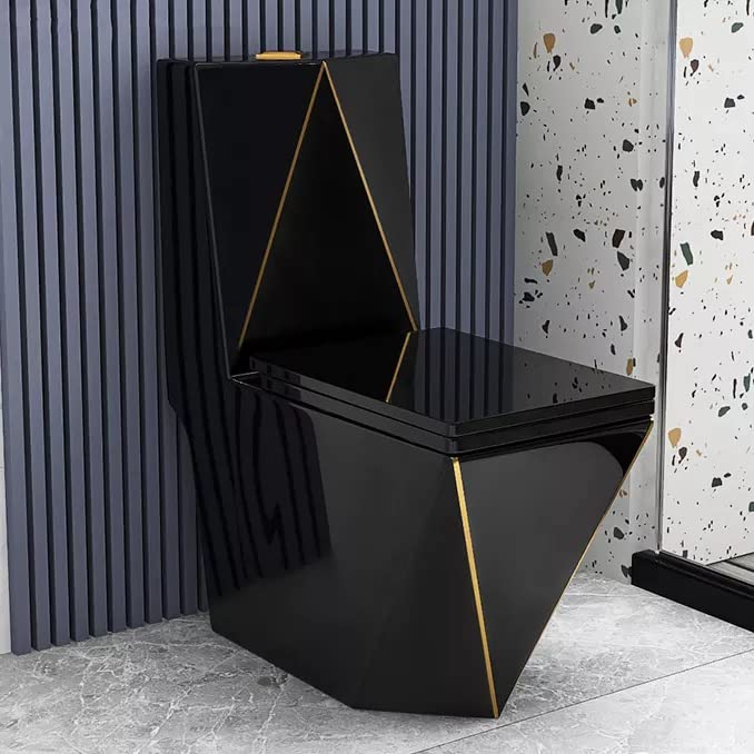 Close-up of black gold glaze on ceramic one piece closet, premium finish and smooth edges detail