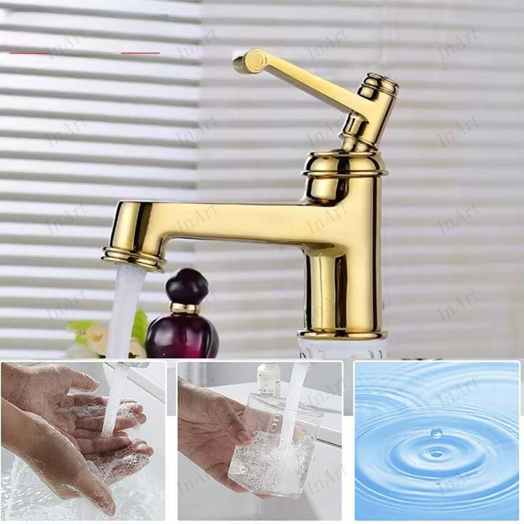 InArt hot and cold water tap mixer for wash basin with smooth single lever control and premium gold finish