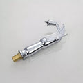 Close-up of single lever basin tap handle and cartridge, smooth hot and cold control in silver brass