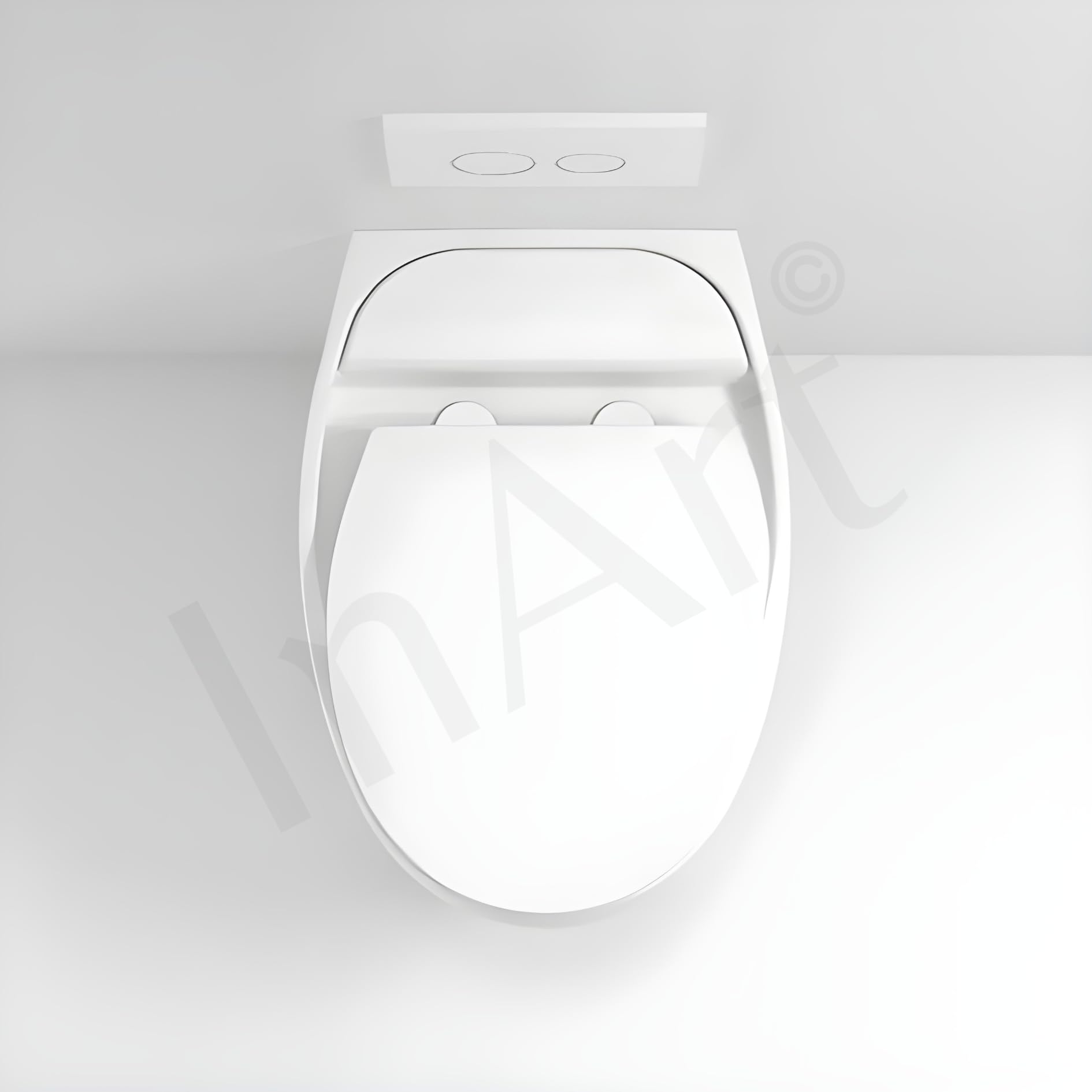 InArt ceramic wall hung water closet with rectangular design and glossy finish, close-up rim detail
