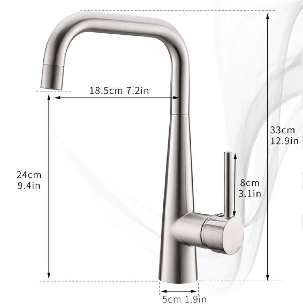 InArt single lever mixer tap for kitchen sink, brushed nickel 360° rotatable spout, angled view