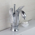 Designer wash basin mixer tap in silver finish brass, side angle view, single lever hot and cold water control
