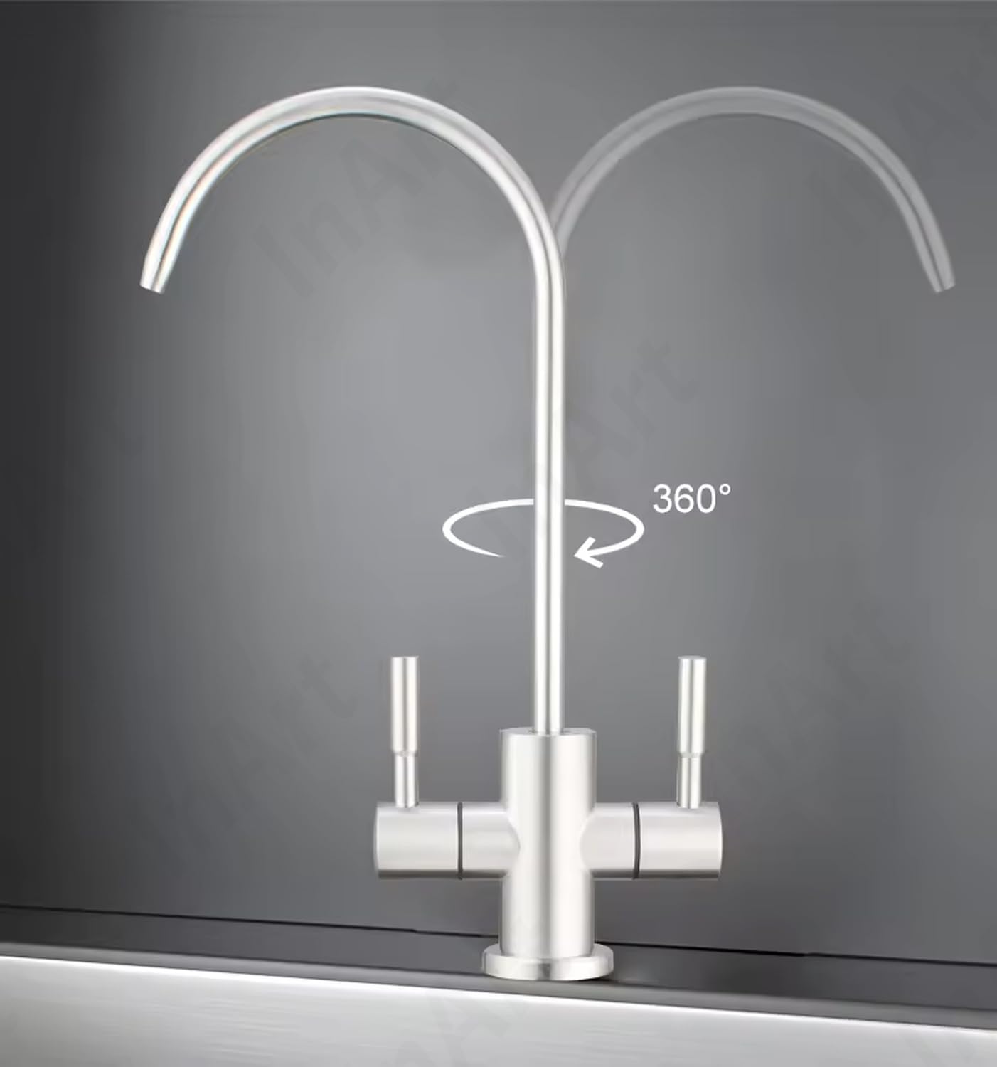 InArt dual handle RO tap for kitchen, SS304 brushed nickel finish, smooth swivel spout for daily use