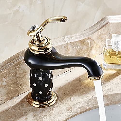 InArt washing basin tap in black gold finish, solid brass single lever basin mixer for bathroom