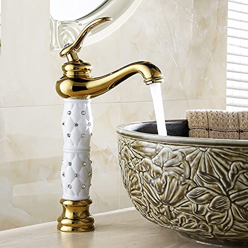 Close-up of InArt bathroom mixer tap handle and cartridge, premium brass tap in white gold finish
