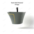 Rectangular wall wash basin with half pedestal, grey glossy ceramic, ideal for Indian bathroom interiors
