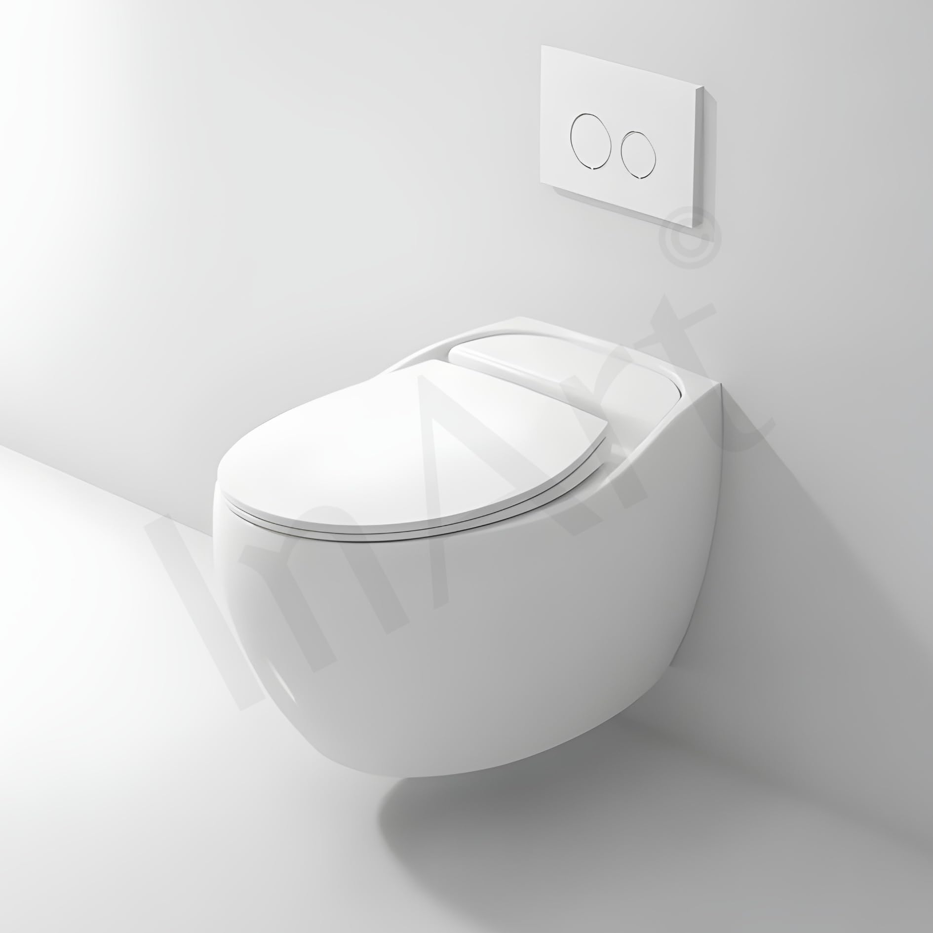 Wall mounted commode with flush tank compatible InArt western toilet for compact bathroom, side profile