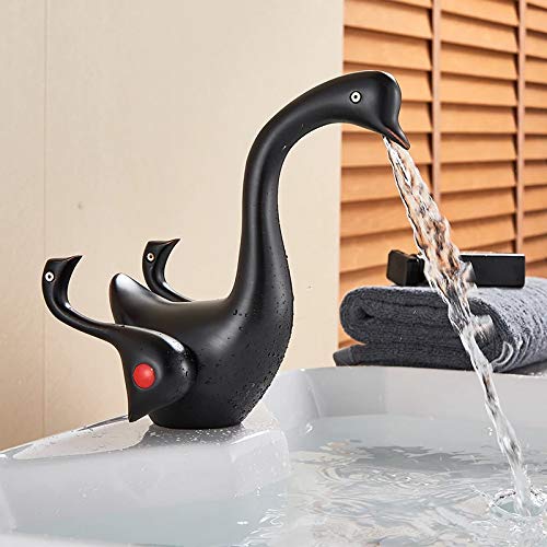 InArt wash basin mixer taps in matte black brass swan neck, single lever hot and cold basin tap