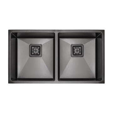 InArt black double sink in SS 304 stainless steel, rectangular top mount double bowl kitchen sink in matte black
