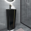 Close-up of InArt matte black ceramic pedestal wash basin, square rim and smooth finish for premium bathroom
