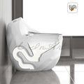 InArt Platinum one-piece western toilet installed in modern Indian bathroom, glossy white oval commode