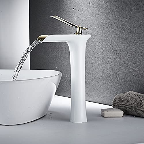 InArt washing basin tap in white gold brass, single lever basin mixer for bathroom, front view