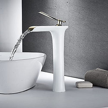 InArt washing basin tap in white gold brass, single lever basin mixer for bathroom, front view