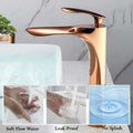 InArt washbasin pillar taps in rose gold, top view showing long neck spout and single lever control