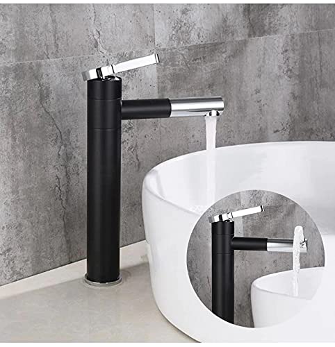 InArt brass single lever basin mixer tap in matte black finish, tall basin mixer front view