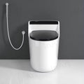Close-up of InArt soft close toilet seat and rimless bowl, premium glossy black ceramic sanitaryware