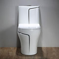 Ceramic one piece toilet commode top view showing oval seat area and syphonic flush water outlet design