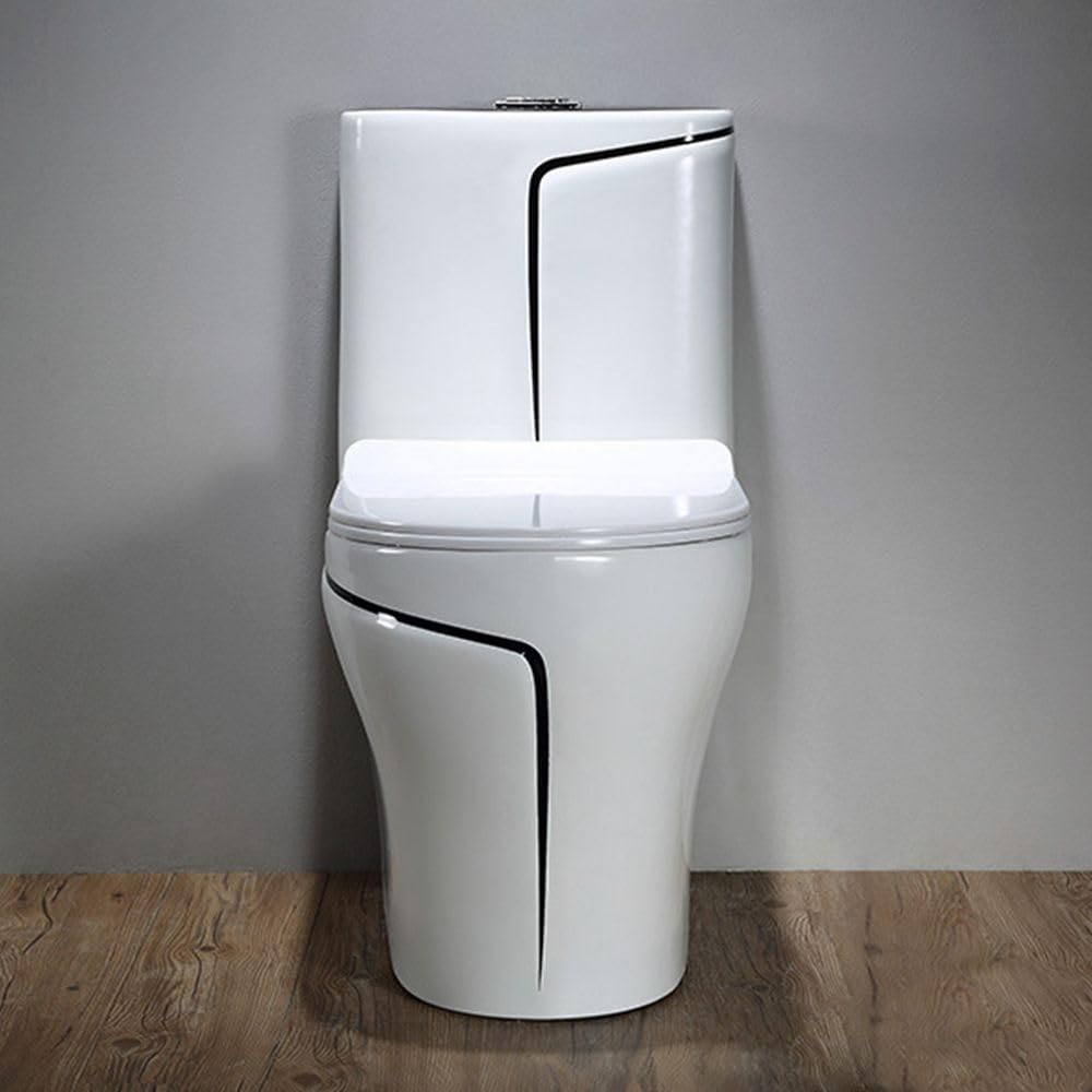 Ceramic one piece toilet commode top view showing oval seat area and syphonic flush water outlet design
