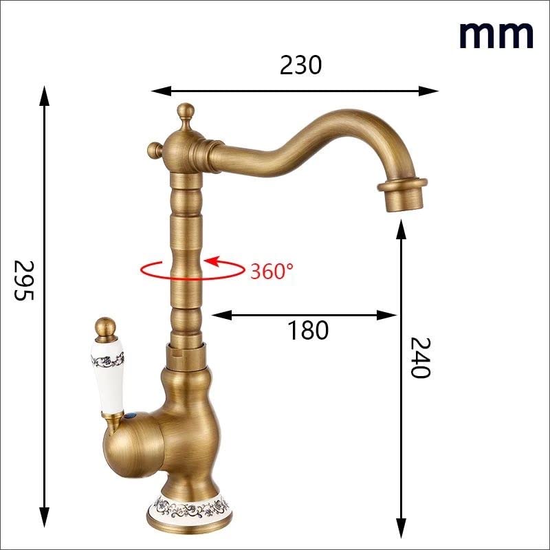 InArt wash basin mixer taps in polished antique bronze brass, high neck single lever basin mixer with hot and cold