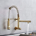 InArt wall mounted kitchen sink tap in gold brass high-arc gooseneck with 360° swivel pull-down sprayer