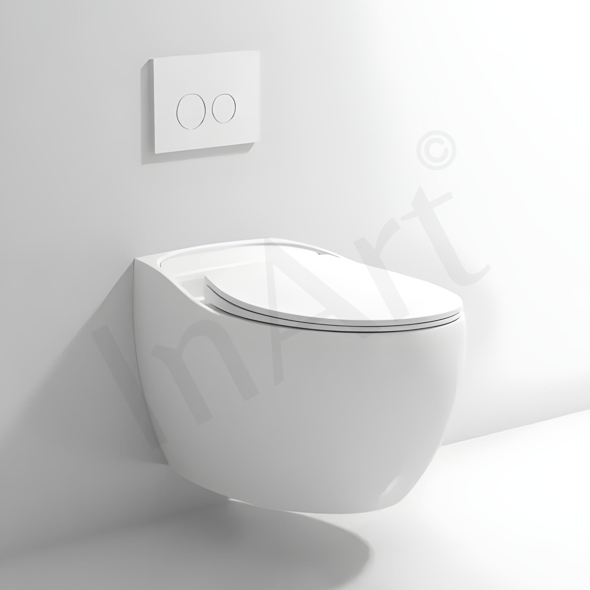 Premium sanitaryware InArt wall mounted WC in glossy white ceramic, easy-clean wall hung commode