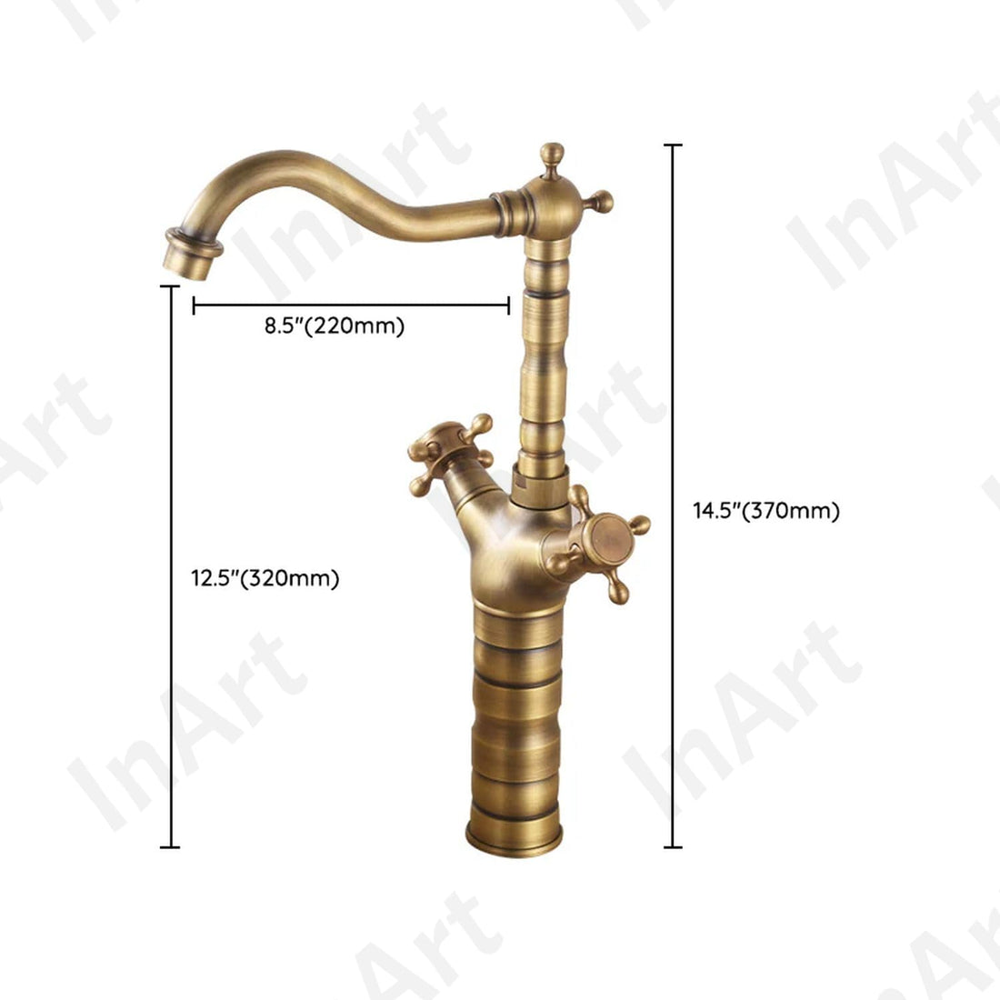 InArt brass wall mixer tap in antique oil rubbed finish, long body deck mounted basin mixer for wash basin