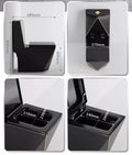 Black gold ceramic one piece closet, floor mounted western toilet with soft close seat, 3/4 angle view