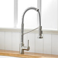 InArt pull down kitchen tap installed on kitchen sink, brushed chrome mixer with pull-out sprayer for easy cleaning