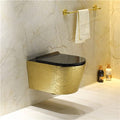Hindware wall mounted commode by InArt, rimless oval ceramic wall hung toilet in black gold finish, front view