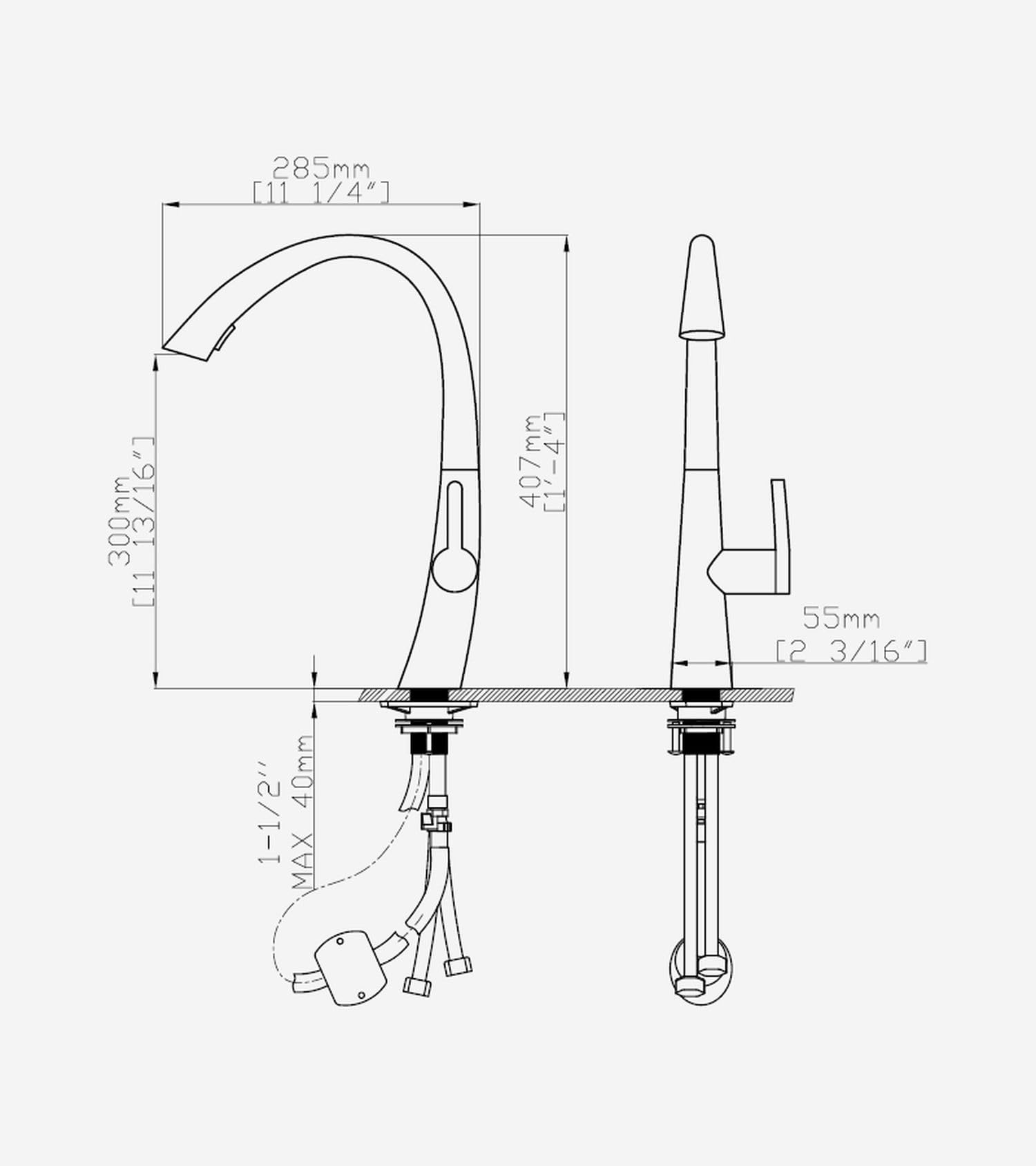 InArt single lever kitchen sink mixer tap in gold colour, angled view showing hot and cold control