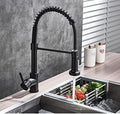InArt brass high arc single lever kitchen sink mixer tap in matte black with 360° swivel spout, front view