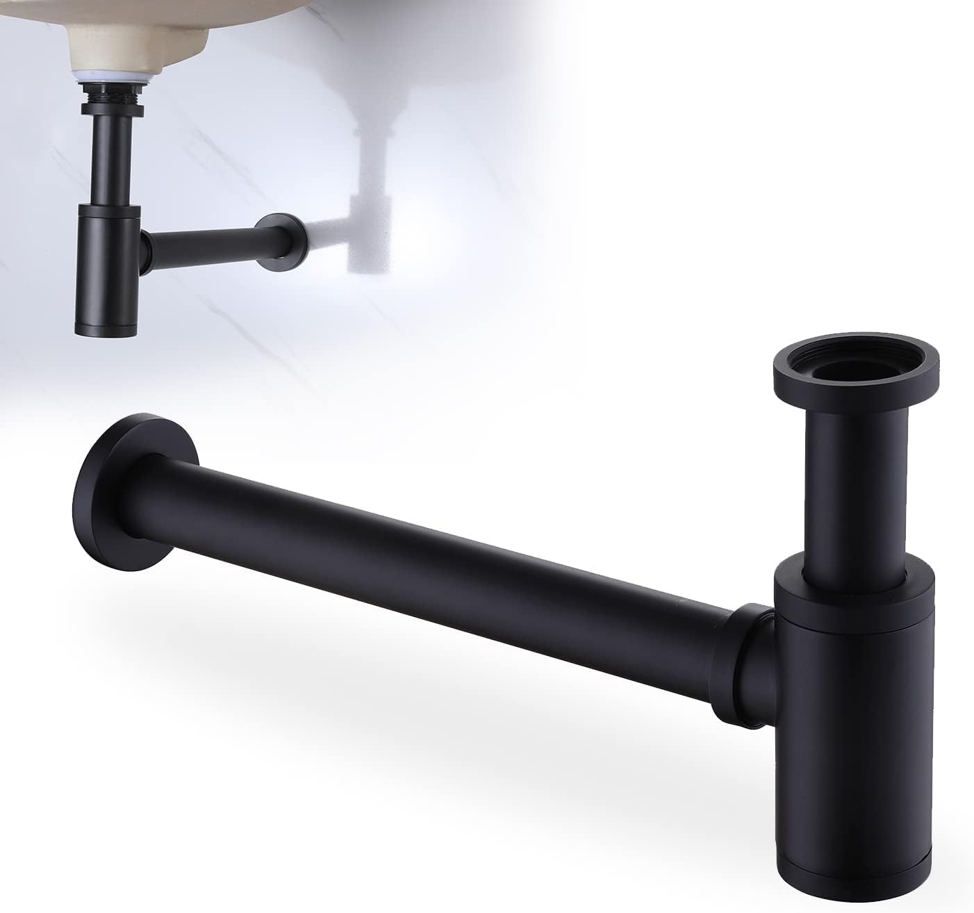 Brass bottle trap for wash basin InArt matt black cylindrical bottle trap