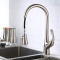 InArt kitchen tap with pull out spray, multi-function spray head close-up in brushed chrome