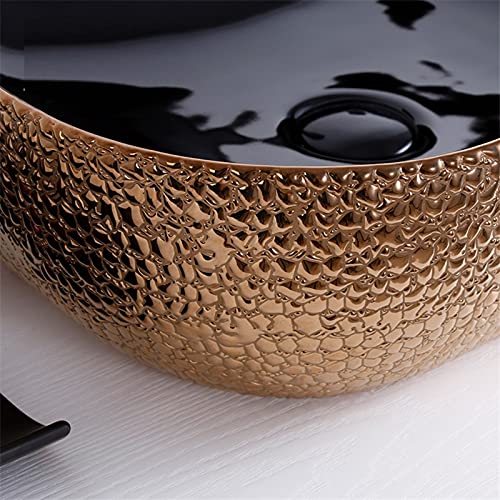 Wash basin for living room with cabinet, InArt glossy black rose gold ceramic table top basin in dining area